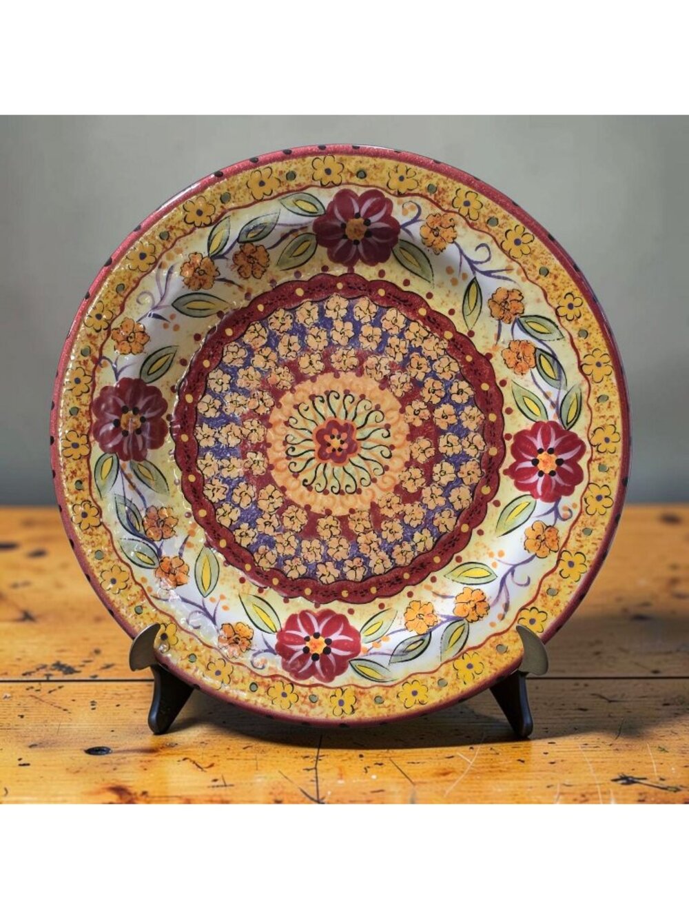 Pier 1 Imports HELENA Dinner Plate 10.75" Hand Painted Earthenware Boho Floral